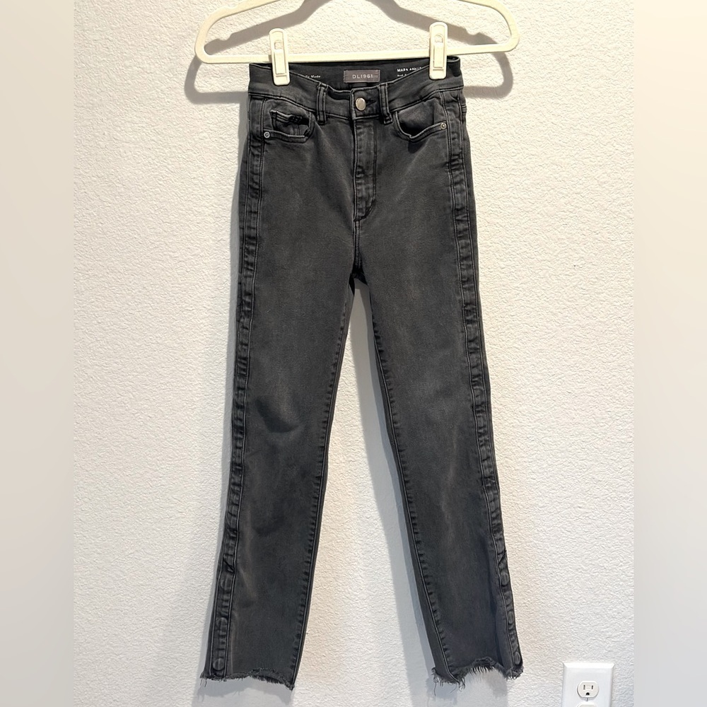 DL1961 Mara Ankle High Rise Straight Snap Button Bottom Black Denim Jeans- 24